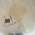 Women's 100% pure wool ribbon triangle scarf cozy autumn winter knit shawl neck wrap. - Beige