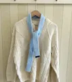 Light blue narrow knitted scarf, versatile solid color retro baguette neck warmer for women. - 5x130cm / Sky Blue