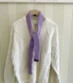 Purple knitted skinny scarf baguette neck warmer solid color winter casual accessory chic retro - 5x130cm / Violet