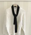 Minimalist black knit narrow scarf for women, chic baguette style winter neck warmer accessory. - 5x130cm / Black