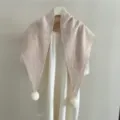 Korean style knit triangle scarf with pom poms wool winter warm fashion outer shawl. - 50x150cm / Beige
