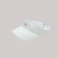 Close-up view of a white sun visor featuring distinctive red R letter embroidery detail. - M (56-58cm) / White