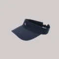 Navy blue cotton sun visor hat detail view, showing the embroidered letter R and adjustable strap. - M (56-58cm) / Navy Blue