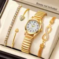 Gold women quartz watch bracelet set elegant fashion ladies wristwatch jewelry gift box set - Watch Jewelry Combo (No Box) / Gold