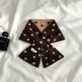 Retro polka dot cross knitted scarf for women, double-sided two-color warm winter neckerchief. - 17x92cm / Coffee
