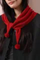 Autumn winter women knit triangular scarf with cute pom poms and button cozy neck warmer. - 36X115cm / Fuke Red No. 6