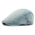 Hellblaue gewaschene Denim Schiebermütze mit seitlicher Schnalle, retro Newsboy Kappe. - M (56-58cm) / Hellblau