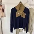 Koreanischer hohler Strick-Kreuzschal Damen Herbst Winter warmer kältesicherer Nackenschutz - Olivgrün