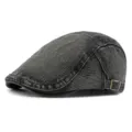 Klassische, gewaschene Jeans-Schiebermütze für Damen und Herren im Vintage-Stil mit Metallschnalle. - M (56-58cm) / Schwarz