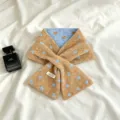 Retro polka dot knitted cross scarf, double-sided winter neckerchief, stylish warm accessory. - 17x92cm / Khaki
