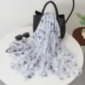 Damen leicht blumig bedruckter Schal Sommer Strand Tuch Sonnenschutz blau grau neu - Schwarz Grau Bedruckt