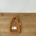 Borsa a mano in maglia marrone con un grazioso motivo di pecora soffice e casual. - 18x20cm / Giallo Senape