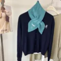 Koreanischer Stil ausgehöhlter Strick-Kreuzschal Damen Herbst Winter warmer Halswärmer - Achatblau
