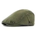 Klassische vintage gewaschene Denim Schiebermuetze mit seitlicher Metallverstellung - M (56-58cm) / Armeegrün