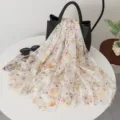 Gedruckter Seidenschal Damen Dünner Sommer Strand Schal Sonnenschutz Blumenschal Modell - Gelb Grün Bedruckt