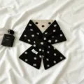 Retro polka dot cross knitted scarf, black and beige reversible winter warm neckerchief. - Black