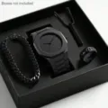 Black men quartz watch, bracelet, necklace and ring set for minimalist modern style. - Four-Piece Gift Set Style (S05314-2) / Black
