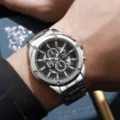 Heren quartz horloge roestvrij staal band chronograaf kalender detail weergave - Zilver Zwart