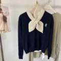 Koreanischer Stil Lochstrick Kreuz Schal Damen Herbst Winter warme Wolle Nackenschutz Schal - Beige