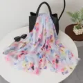 Damen blumigen Druck leichten sheer Schal, elegante Aquarell Design Strand wickeln Tuch Sommer. - Rot Blau Bedruckt
