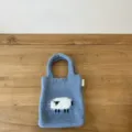 Bolso de mano de punto azul bonito patrón de oveja mini bolso casual tejido de punto para mujer - 18x20cm / Azul