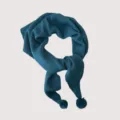 Women winter knitted triangular scarf dark teal wool blend warm neck wrap with pom poms - 36X115cm / Deep Sea Blue No. 1