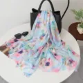 Damen blumiges druck dünnes seidentuch strand tuch sommer sonnenschutz schal elegante mode - Blau Rosa Bedruckt