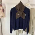 Koreanischer hohler Strick Kreuz Schal Damen Herbst Winter warmer Pullover Cardigan Set - Kaffeebraun