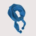 Blue knitted wool-blend scarf with pom-poms, cozy winter neck warmer and stylish shawl. - 36X115cm / First Love Blue No. 2