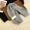 Koreanischer Stil Herbst Winter 100% Leinen retro gestreifter Schal atmungsaktiver Fransen Schal. - Schwarzgrau Gestreift