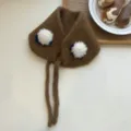Gestreickte Fleece Ohrenschützer Winter warmer Schal braun süsser Pompom Plüsch Ohrwärmer - Einheitsgröße / Khaki