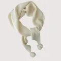 Cream knitted triangular scarf for women, soft wool blend winter neck warmer with cute pom poms. - 36X115cm / Creamy White No. 9