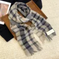Modischer 100% Leinen Karo Schal, Herbst Winter retro Fransen Tuch, leicht und vielseitig. - Khaki Schwarz Grau Gestreiftes Karo