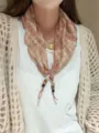 Detailed shot of a stylish Korean floral triangular scarf with beaded ends, perfect for summer. - Color 5
