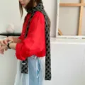 Koreanischer Stil Rautenmuster Strick Schal schmal für Frauen, warme Halswärmer. - 7.5X170cm / Schwarz