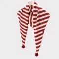 Rot-weiß gestreiftes Strick-Dreieckstuch mit Bommeln, kuscheliger Winterschal für Damen. - 35X110cm / Rot & Beige Gestreift