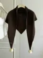 Korean style dark brown knitted triangular scarf with cute white pom poms for women cozy autumn winter. - 50x150cm / Coffee