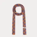 Gestrickter karierter schmaler Schal, orange-blaues Rautenmuster, warmer Damenschal. - 7.5X170cm / Orange