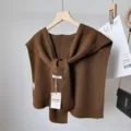 Brown knit knot shawl for women, cozy woolen wrap for stylish layering and air conditioned rooms. - Coffee Striped Shawl with Wool
