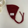 Cappello In Maglia Rosso Vino Con Lacci Design Cavo Inverno Caldo Carino Per Donne - Paraorecchie / Borgogna
