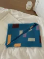 Bufanda triangular de punto para mujer con bloques de color, cálida y de moda para otoño e invierno. - 70x140cm / Azul