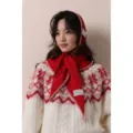 Stile coreano autunno inverno lavorato a maglia sciarpa triangolare rossa set caldo - Set Paraorecchie e Sciarpa Triangolare / Borgogna