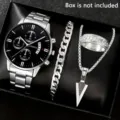 Men quartz watch bracelet ring necklace jewelry gift set fashion stainless steel accessories - Style 9