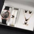 Orologio da donna e set di gioielli con farfalla cinturino in pelle nera scatola regalo. - Stile 17 (Senza Confezione Regalo)
