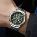 Stainless steel strap detail, green dial with sub-dials and clear markers on male wrist. - Silver Green Graffiti