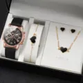 Set orologio donna con orologio al quarzo bracciale collana orecchini cuore nero elegante - Stile 14 (Senza Confezione Regalo)