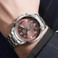 Men quartz watch stainless steel strap brown dial business casual fashion wrist watch for men - Silver Brown