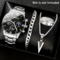 Men luxury watch gift set quartz steel strap wristwatch with bracelet necklace ring accessories - Style 5
