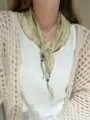 Korean style green floral triangular scarf detail, summer versatile beaded fashion neckerchief - Color 8