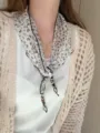 Detailed view of the Korean floral triangular scarf with chic beads, perfect for summer. - Color 13